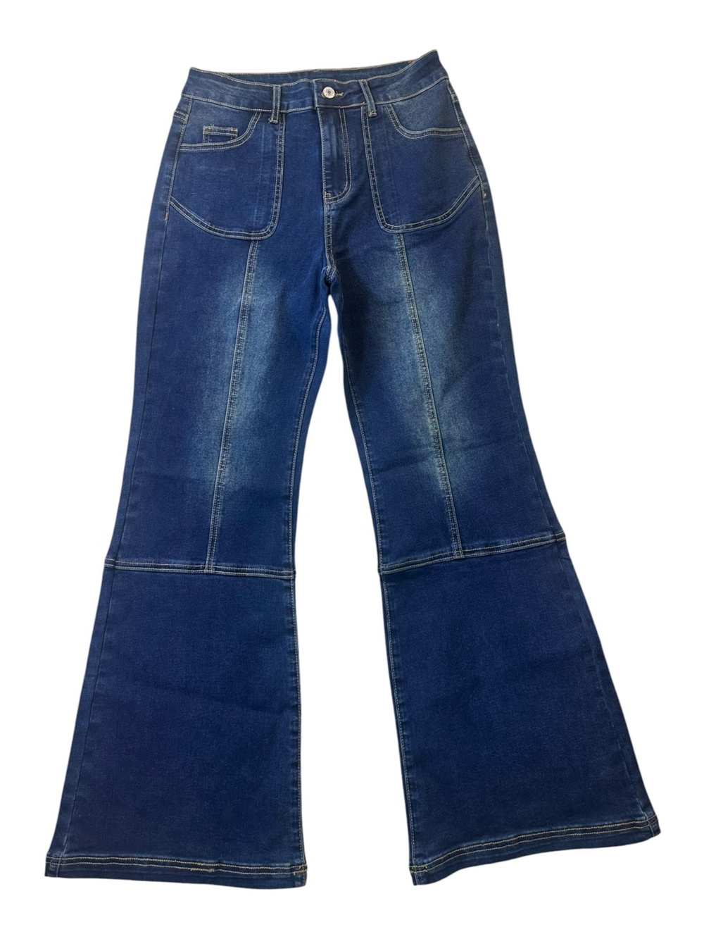 Oyrosy Retro Brown Double-stitched Navy Flare Jeans Size Small 4-6 NWT NEW